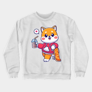 Adorable kitty enjoying boba tea Crewneck Sweatshirt